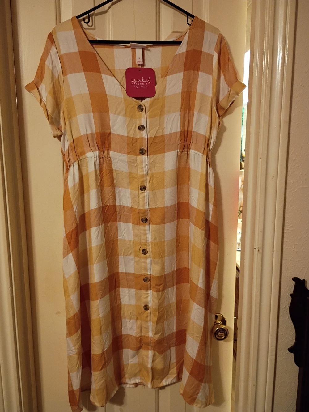 Isabel Maternity by Ingrid & Isabel Yellow and White Gingham Midi Dress